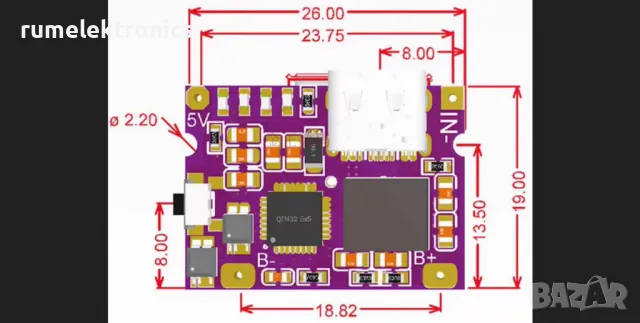Type-C and USB 5V 3.1A Boost Converter Step-Up Power Module IP5310, снимка 2 - Друга електроника - 47910677