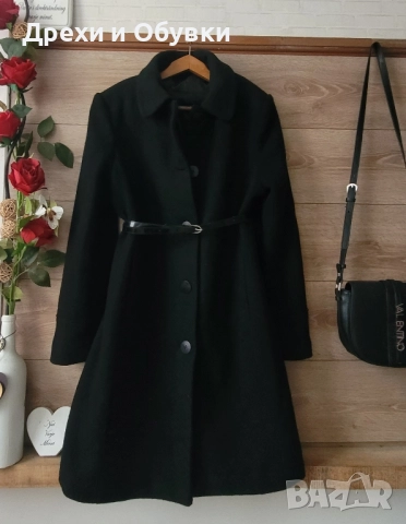 Черно палто с пухена яка, снимка 5 - Палта, манта - 52255853