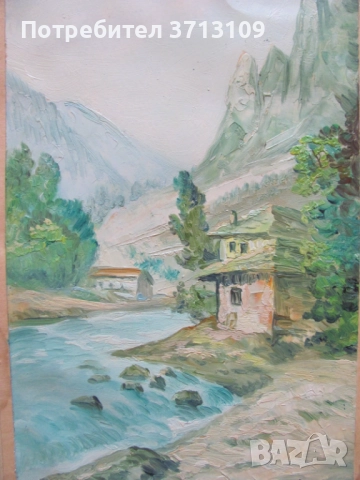 Майсторска стара Картина масло, картон , 31х20см., снимка 5 - Картини - 51522012