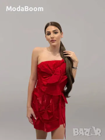 Червена дамска къса рокля 