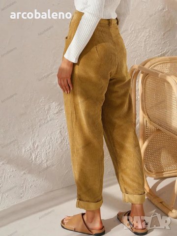 Дамски широки панталони от кадифе с висока талия и широки прави крачоли, 7цвята , снимка 6 - Панталони - 42815362