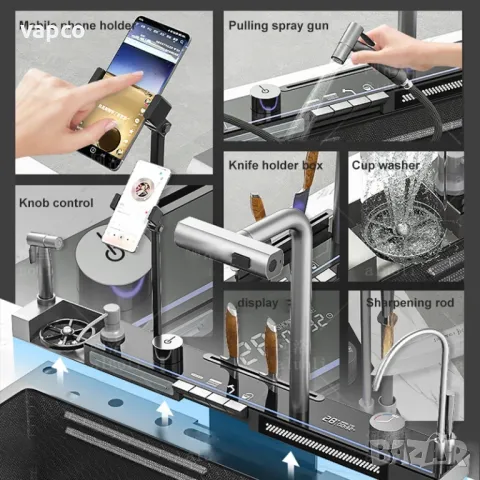 80см Модерна мултифункционална кухненска мивка с двовен водопад 20 в 1, снимка 5 - Мивки - 49008730