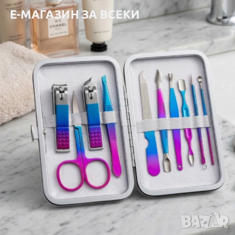 Комплект за маникюр от 10 части в елегантен матов калъф, снимка 2 - Продукти за маникюр - 53935588