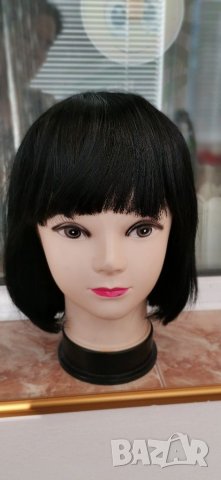 Нова черна перука от естествена коса перука от човешки косъм 30 см Боб стил - мод.16