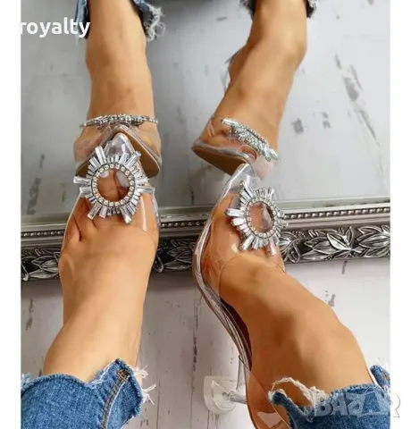 Сандали на ток - прозрачен силикон със сребрист акцент, снимка 5 - Сандали - 49807504