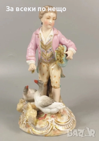 Volkstedt  Germany  Circa 1894  – Triebner Ens & Eckert “Boy with Geese” “Код P1734, снимка 5 - Декорация за дома - 52978476