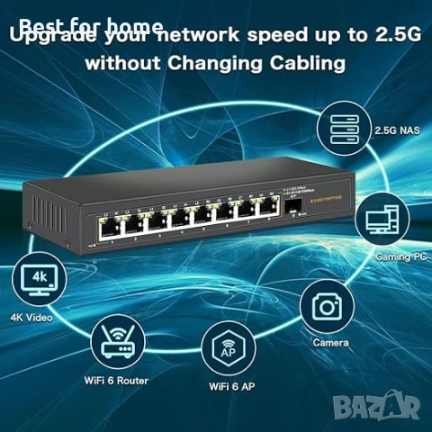 Ethernet комутатор с 8 x 2.5G Base-T порта и 1 x 10G SFP Uplink порт, снимка 4 - Мрежови адаптери - 51140008