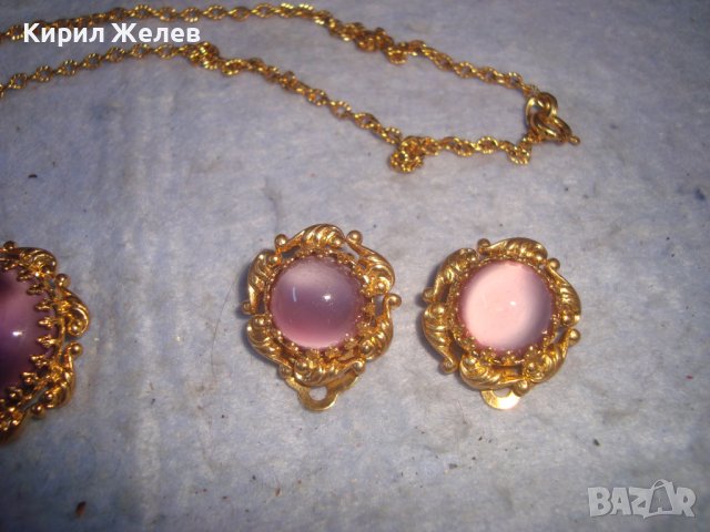 ПОЗЛАТЕНИ КОЛИЕ ОБЕЦИ БРОШКА БРОНЗ с ЮВЕЛИРНО ШЛИФОВАНО КОТЕШКО ОКО АРТ ДЕКО ПРЕКРАСНИ БИЖУТА 27967, снимка 10 - Бижутерийни комплекти - 37115412