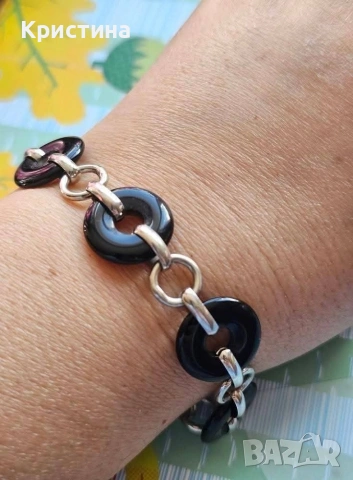 Сребърна гривна с Черен Оникс