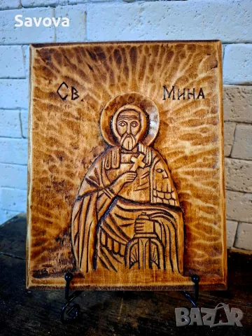 Свети Мина, икона-дърворезба