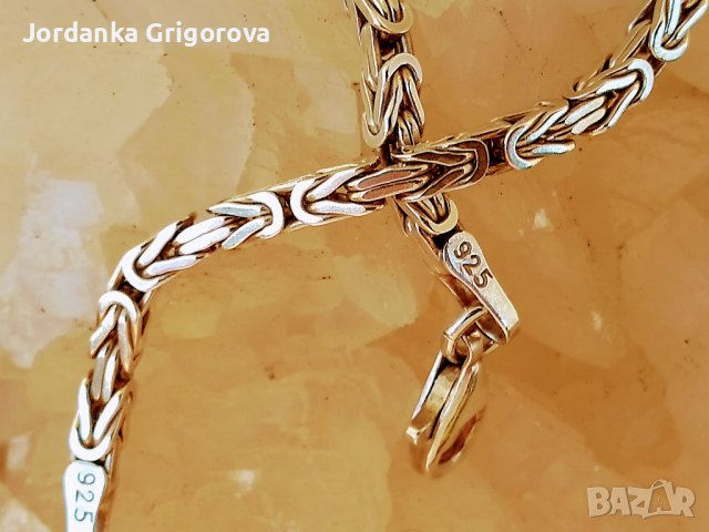 Италианска сребърна гривна от синджир с Кралска плетка, снимка 2 - Гривни - 40606682