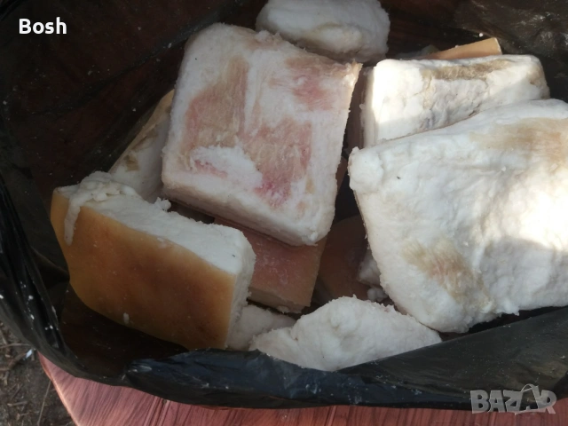 Продавам осолена сланина с месо по нея от домашно прасенце. 5€ за кг!