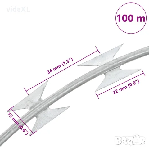 vidaXL Бодлива тел тип бръснач Концертина, поцинкована стомана, 100 м, снимка 4 - Огради и мрежи - 56146010
