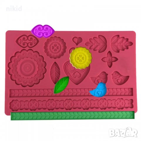 Птичка листо цвете сърце борд кант силиконов молд форма фондан декор, снимка 3 - Форми - 37734886