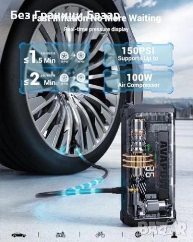 Нов Стартер за акумулатор 5000A с компресор 150PSI Power Bank кола уред, снимка 4 - Друга електроника - 54142571