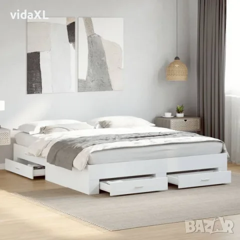 vidaXL Рамка за легло, с чекмеджета, без матрак, бяла, 200x200 см（SKU: 3280356）, снимка 2 - Спални и легла - 56135567