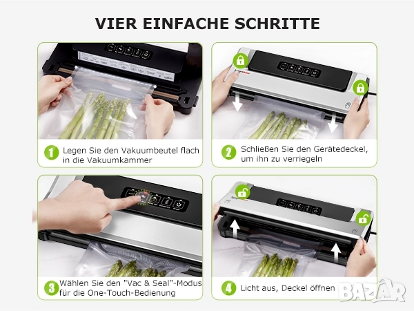 Вакуум машина 125W с 4 режима за сухи и мокри храни. Bonsenkitchen VS2100, снимка 10 - Други - 52375712