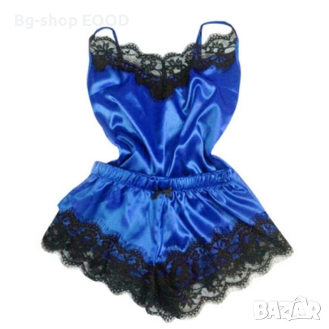 Дамска пижама комплект сатен, топ и къси панталонки, стилна, снимка 9 - Корсети, бюстиета, топове - 53942233