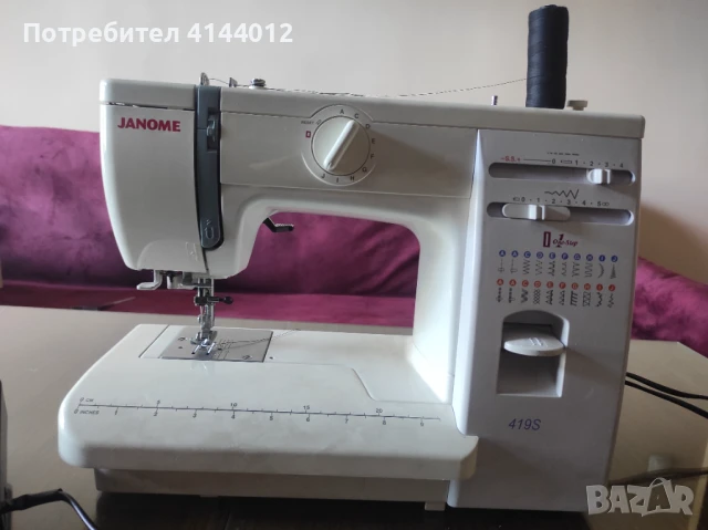 Електромеханична шевна машина JANOME 419S, 19 програми, 860 Imp/Min, 60W, бяло/лилаво