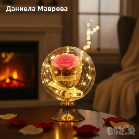 Лампа с роза и мека светлина – подарък, който остава и след празника, снимка 3 - Настолни лампи - 53350922