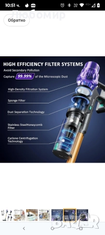 VENHIDELY Безжична прахосмукачка, 45KPA/530W Мощна безжична прахосмукачка с дръжка, , снимка 9 - Прахосмукачки - 51765887