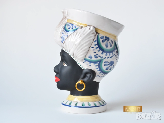 Керамична Саксия / Кашпа за Цветя с Форма на Глава на Африканска Жена / Подарък Декорация за Дома, снимка 10 - Саксии и кашпи - 52417680