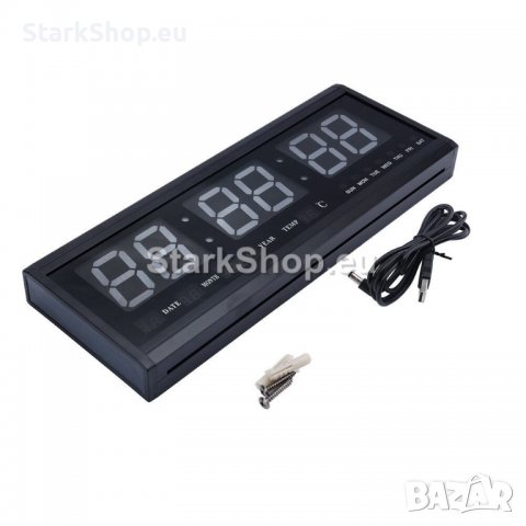  LED стенен часовник с термометър и аларма, снимка 4 - Стенни часовници - 39972572