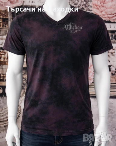 Мъжка тениска AFFLICTION Standard Series (стандартна серия) Wine Distressed Dark Lava Wash S Small