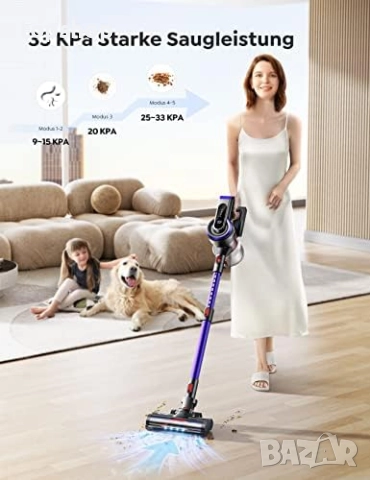 Чисто нова безжична прахосмукачка BuTure JR400-38000 Pa/450W, до 55 мин, сензорен екран, сменяема..., снимка 2 - Прахосмукачки - 52641347