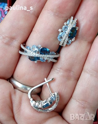 Сребърен комплект с топаз, нано емералд и циркон - проба 925 , снимка 3 - Бижутерийни комплекти - 29262903