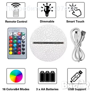 Холограмна 3D LED лампа Малката Русалка-дистанционно управление 16 цвята+други режими на управление, снимка 10 - Настолни лампи - 49587420