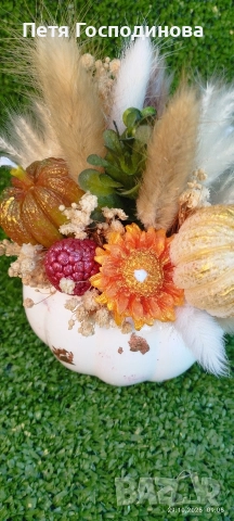 Керамична тиква -букет от соев восък , снимка 7 - Декорация за дома - 52682220