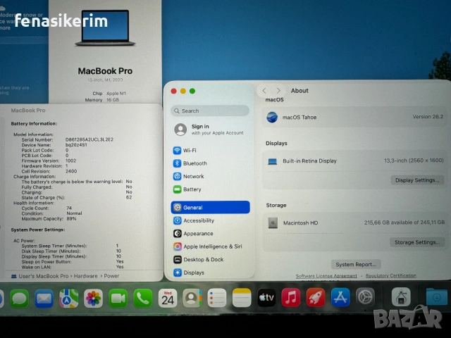 13.3' Apple MacBook Pro M1 2020 Space Grey 16GB RAM/256 GB SSD - Батерия 14ч., снимка 6 - Лаптопи за работа - 53369170