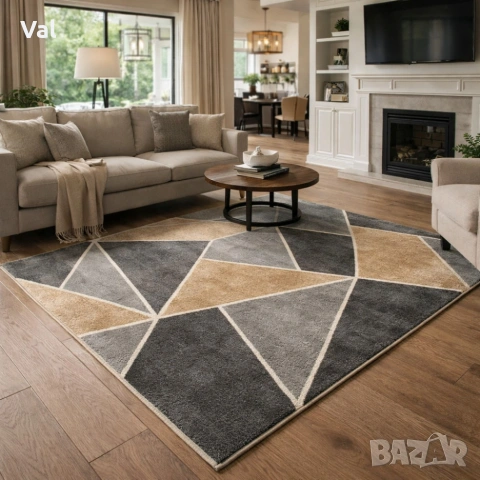 Модерен килим за хол 120х160см - Геометрични фигури и 3D ефект, Противоплъзгащ, снимка 3 - Килими - 53932862
