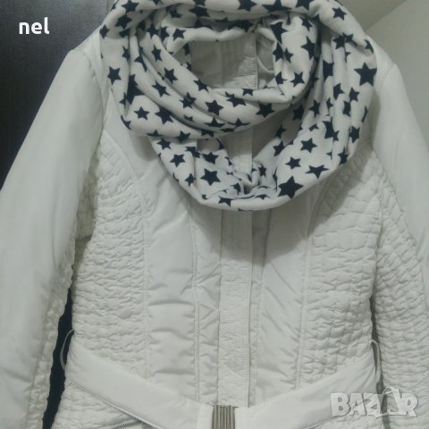 Бяло дълго яке + подарък шал, снимка 1 - Якета - 31132943