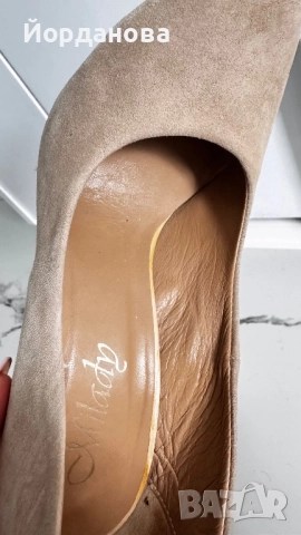 Обувки от естествен велур бежови, снимка 3 - Дамски обувки на ток - 51785717