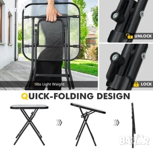 18-инчова квадратна бистро маса за вътрешен двор с неръждаема рамка , снимка 2 - Градински мебели, декорация  - 50022419