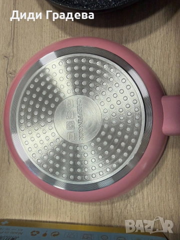 Комплект тигани Cheffinger розово с мраморно покритие – 3 части за всяка кухня - розов цвят, снимка 5 - Съдове за готвене - 53948389