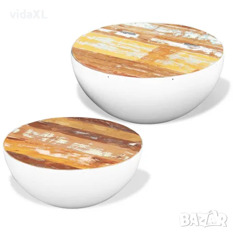 vidaXL Комплект кафе маси форма на купа 2 бр регенерирано дърво масив, снимка 2 - Маси - 56146394