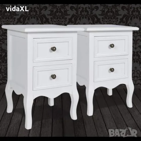 vidaXL Нощни шкафчета с 2 чекмеджета, 2 бр, МДФ, бели, снимка 7 - Етажерки - 56147683