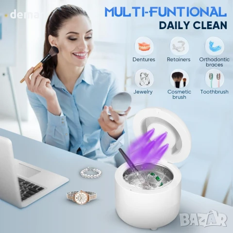 UV ултразвуков почистващ апарат за ретейнери с 4 UV LED, 45kHz машина за почистване, снимка 4 - Други - 50483201