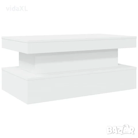 vidaXL Маса за кафе с LED осветление, бяла, 90x50x40 см, снимка 3 - Маси - 56148222
