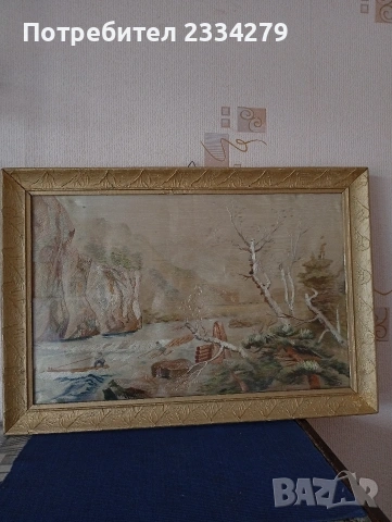 Стар гоблен поставен в остъклена дървена рамка., снимка 5 - Гоблени - 54108978