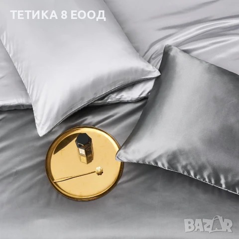 Спален комплект сатен, различни размери, графит-сребро, 2 калъфки за 65х65, снимка 2 - Спално бельо - 51168785