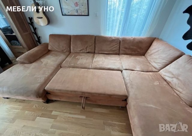 Диван кафяв П-образен с ракла. Става на огромно легло !, снимка 3 - Дивани и мека мебел - 42545835