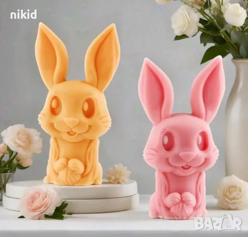 Заек с големи щръкнали уши силиконов молд форма фондан шоколад гипс свещ декор, снимка 3 - Форми - 49839517