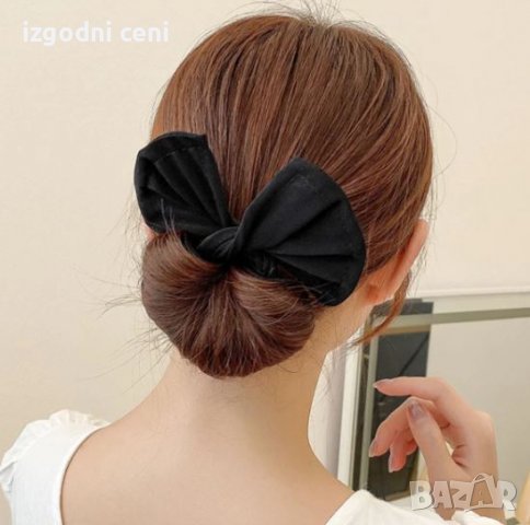 Панделка за направа на кок с огъваща се тел в черен цвят, снимка 1