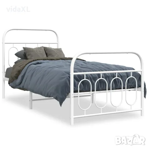vidaXL Метална рамка за легло с горна и долна табла, бяла(SKU: 377177)