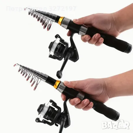 Комплект от 2 телескопични въдици 2,1 м 2,3 м,с макари,влакна,кутия с аксесоари+калъф, снимка 5 - Въдици - 49209507