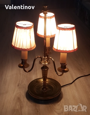 Старинна бронзова лампа с три рамена, снимка 4 - Антикварни и старинни предмети - 52546798